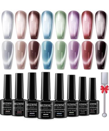 MIZHSE Holographic Glitter Cat Eye Gel Nail Polish Set 8 Colors Red Cat Eye Gel Nail Polish Kit Magnetic Nail Polish Sets with Magnet Soak Off Led Gel Nail Polish Nail Art Gel Manicure Salon DIY Gifts 308 - Buy Online on SooperMarket.com