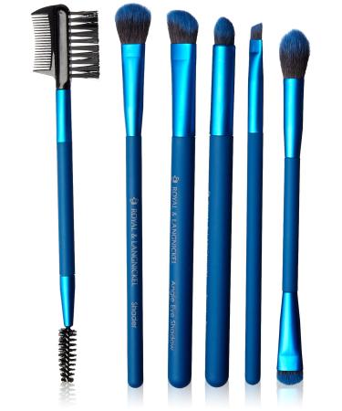 MODA Royal & Langnickel Travel Size Beautiful Eyes 7pc Makeup Brush Set with Pouch Includes - Angle Shader Crease Smudger Eye Shader Smoky Eye Brow Liner and Lash Comb Brushes Blue