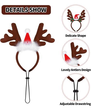 Pedgot 3 Pack Christmas Pet Headwear Xmas Hair Loop Brown Reindeer Antlers Headband Christmas Pet Costume Hair Accessory for Dogs - Buy Online on SooperMarket.com