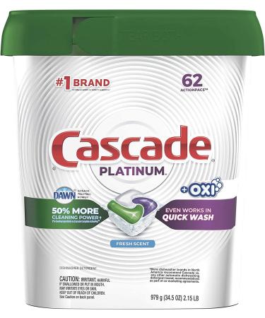 Cascade Platinum Dishwasher Pods Actionpacs + Oxi Dishwasher Detergent with Dishwasher Cleaner Action Fresh 62 Count