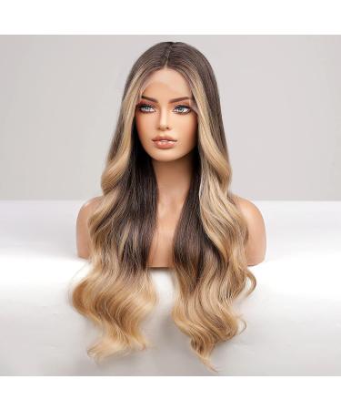 HAIRCUBE Long Ombre Blonde Lace Front Wigs for Women Brown to Blonde Natural Wavy Middle Parting Synthetic Wigs Lace Wigsâ¦ - Buy Online on SooperMarket.com