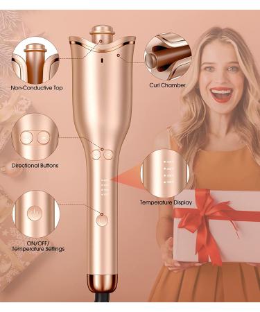 Professional Automatic Hair Curler with Anti-Tangle Technology - Large Slot, 4 Temperature Settings, 3 Timer Options - Dual Voltage Rotating Curling Iron in Champagne - Buy Online on SooperMarket.com