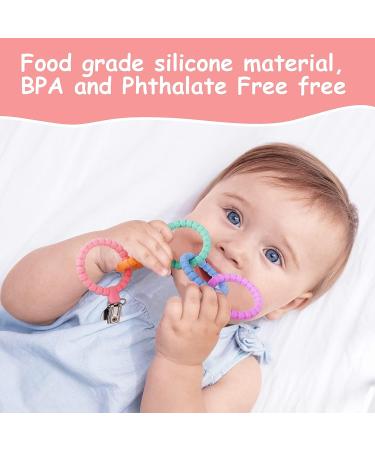 Vicloon Baby Teething Toy Set | Food Grade Silicone Teether Chew Toy for Babies 0-24 Months | Attachable Baby Teether Links in Pink Purple - Buy Online on SooperMarket.com