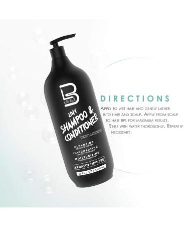 L3vel3 2 In 1 Shampoo and Conditioner - Nourishing Keratin for Strong Healthy Hair - 1000 ml - Cleans & Repairs All Hair Types - Buy Online on SooperMarket.com