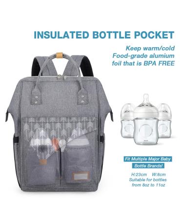 Lekebaby Diaper Backpack - Multifunctional Gray Baby Diaper Bag with Organizer & Changing Pad - Large Capacity Travel Bag for Parents - Buy Online on SooperMarket.com