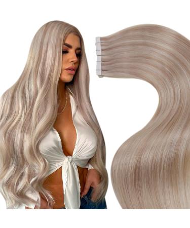 LAAVOO Extensions Tape Real Hair Blond Extensions Tape Extensions Invisible Tape In Extensions Real Hair Tape Ashblond Highlights Hellblond smooth 30g 20PCs 25cm #P18/613 25cm-20PCs 2.2 #18/613