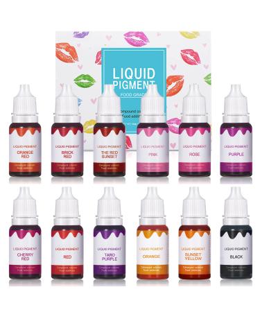 QIUFSSE 12 Colors DIY Lip Gloss Pigment Set Liquid Pigment for Lip Gloss Natural Multifunctional High Color Rendering Red Warm Color Pigment for Lip Gloss Making-Set A Set-A