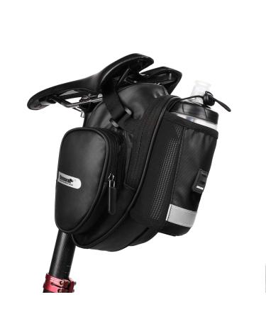 Rhinowalk Bike Saddle Bag Water Bottle Holder Bicycle Under Seat Pack Storage Bag for Mountain Road Bicycle Black