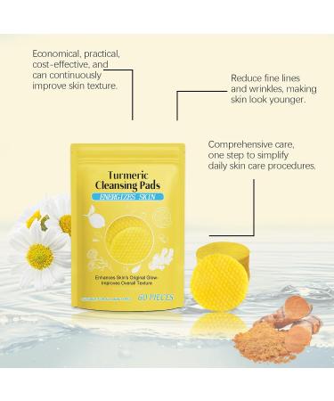 Turmeric Cleansing Pads for Oily & Sensitive Skin | 60PCS Gentle Pads to Combat Acne Blemishes & Dullness | Balance Skin Oil - Buy Online on SooperMarket.com