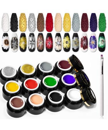 MEET ACROSS 12 Colors Painting Gel  Gel Nail Polish Kit with Painting Drawing Nail Brush Pen  Soak Off UV LED Gel Polish Set  Gel Paint for Nail Art Drawing Gel Nail for Art Design Painting fel for nail art