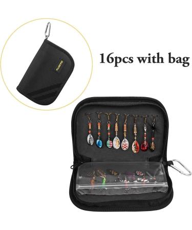 PLUSINNO Bass Fishing Lures 16pcs Spinner Baits Kit with Carry Bag - Trout Hard Metal Spinner Baits Set - Buy Online on SooperMarket.com