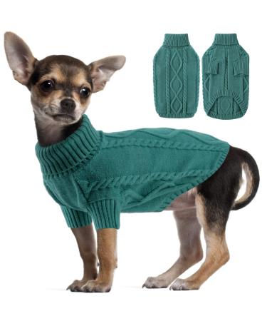 Winter Dog Sweater Puppy Clothes, Warm Fleece Cat Sweater Turtleneck Doggie Coats, Classic Pullover Knit Christmas Holiday Pet Apparel (XS - XXL) Small Peacock Green