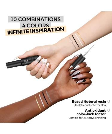 Modelones Gel Polish Nail Art Gel Liner Set - 4 Colors Classic White Black Silver Gold Glitter | French Tip Swirl Nails Design | Soak Off Thin Brush Gel Nail Art Supplies Kit | A-4 Colors Kit - Buy Online on SooperMarket.com