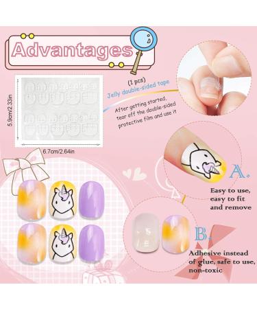Kalolary 144 PCs Unicorn Pattern Children's Press-On Nails Set | Short Full Cover Artificial Fingernails with Nail Glue Sticker - Perfect Gift for Kids - Buy Online on SooperMarket.com