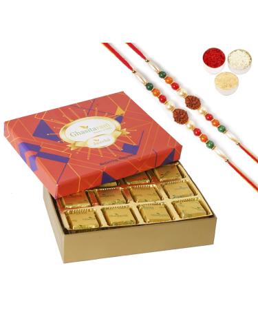 Ghasitaram Gifts Jaiccha Rakhi for Brother Mewa Bites in Premium Box 12 pcs with 2 Rudraksh rakhis