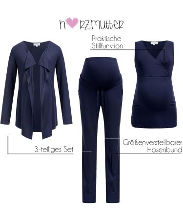 Herzmutter Maternity Homewear Set - 3-Piece Nursing Pyjamas - Pregnancy Wellness Set - Dark Blue - Size S - Buy Online on SooperMarket.com