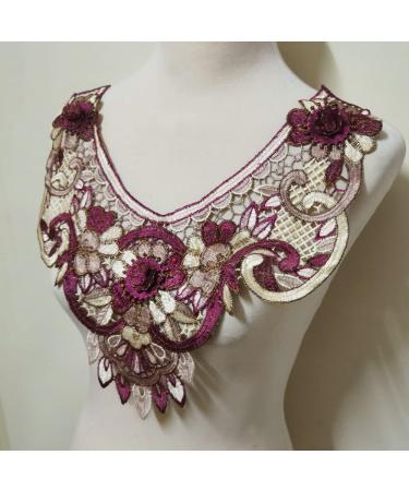 Fullcolor Embroidered Lace Neckline Collar Applique Patches - Wine/Cream Pink/Cream - Buy Online on SooperMarket.com