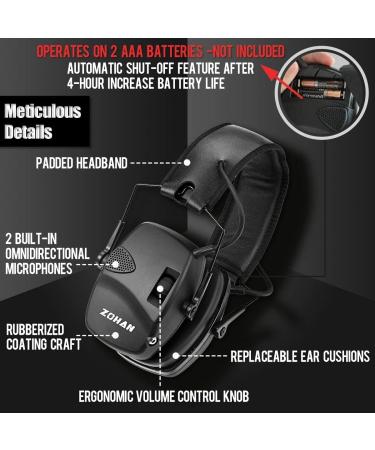 ZOHAN EM054 Electronic Ear Protection: Shooting Range Ear Muffs - Black (2 Pack) - Buy Online on SooperMarket.com