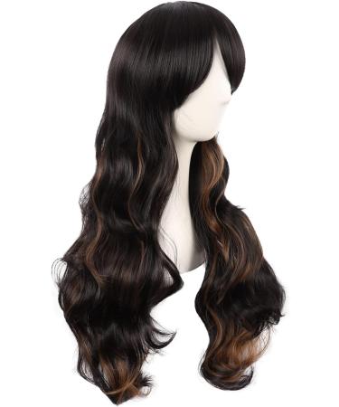 MapofBeauty 28 Charming Women Side Bangs Long Curly Synthetic Wig - Black Mixed Brown - Buy Online on SooperMarket.com