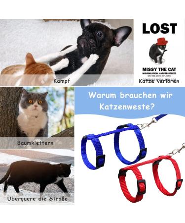Soft Cat Crockery Dishes & Adjustable Leash Set for Kittens Puppies and Rabbits - Red & Blue - International Shipping Available - Buy Online on SooperMarket.com