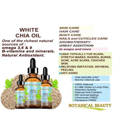 Botanical Beauty White Chia Seed Oil | 100% Pure Natural Virgin Cold-Pressed | 0.5 Fl oz for Face Skin Hair & Nails | Rich in Vitamin E - Buy Online on SooperMarket.com