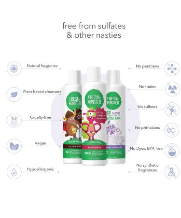Fresh Monster Kids & Baby Gift Set - Natural Toxin-Free Shampoo, Conditioner, Body Wash, Bubble Bath - 3 Piece Set - 8.5oz Each - Buy Online on SooperMarket.com
