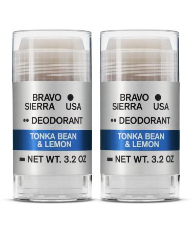 Aluminum-Free Deodorant for Men by Bravo Sierra 2-Pack -Contains Natural Ingredients Long Lasting All-Day Odor and Sweat Protection -Tonka Bean and Lemon 3.2 oz -Paraben-Free Vegan & Cruelty-Free Tonka Bean & Lemon 3.2 Ounce (Pack of 2)
