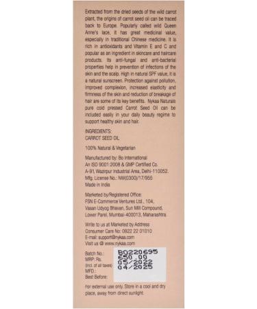 Nykaa Naturals 100 Percent Pure Cold Pressed - Carrot Seed For Women 1 oz Oil - Buy Online on SooperMarket.com