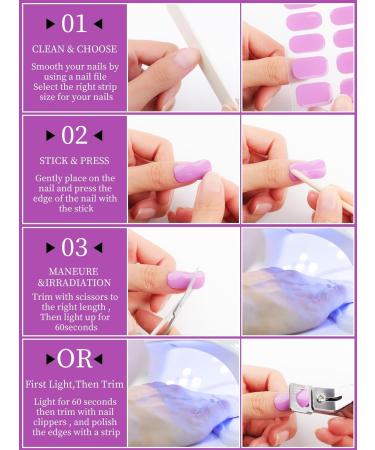 Kalolary 32PCS Cured Gel Nail Polish Strips Adhesive Full Wrap Gel Nail Art Sticker Waterproof Gel Nail Wrap Stickers with Nail File and Stick(UV/LED Lamp Required) (Purple) - Buy Online on SooperMarket.com