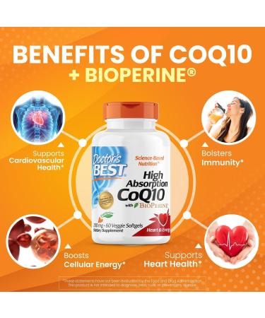 Dr BEST's High Absorption CoQ10 with BioPerine Heart Health & Energy Production Naturally Fermented Vegetarian Gluten Free 200 mg 60 Veggie Softgels - Buy Online on SooperMarket.com