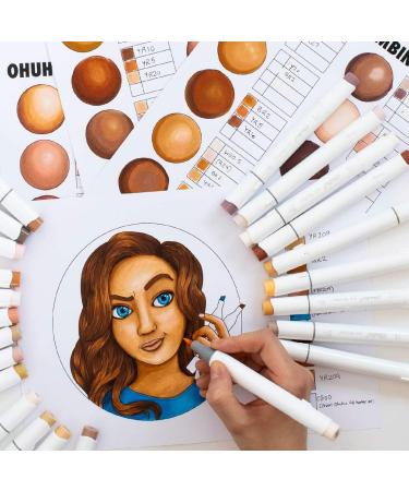 Ohuhu Skin Tone Alcohol Markers Brush Tip - 24 Portrait Skin Colors + Blender - Honolulu - Buy Online on SooperMarket.com