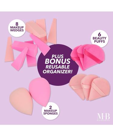 Expressions 16pc Makeup Blender Set - Pink Beauty Sponges Wedges & Organizer for Flawless Makeup Application | Assorted Blenders - Shop Internationally - Buy Online on SooperMarket.com