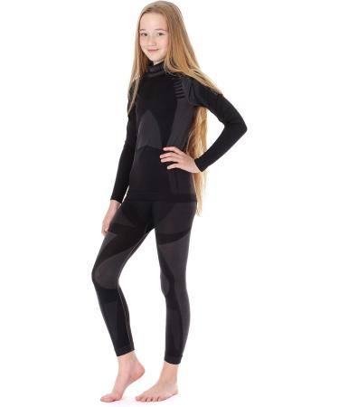 Ladeheid Children's Thermoactive Underwear Set - Long Sleeve Shirt & Long Underpants (146-152) - Black/Silver - Optimal Comfort for Kids - Buy Online on SooperMarket.com