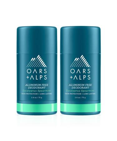 Oars + Alps Aluminum Free Deodorant for Men and Women Dermatologist Tested and Made with Clean Ingredients Vegan Eucalyptus Spearmint 2 Pack 2.6 Oz Each 2ct - Eucalyptus Spearmint 5.2 Ounce (Pack of 1)