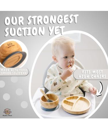 Bubba Bear Baby Bamboo Suction Bowl Plate & Spoon Set for Mess-Free Feeding | Toddler Led Weaning Bowls & Plates | Free Weaning Guide Included - Grey - Buy Online on SooperMarket.com