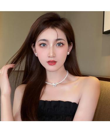 OralGos Elegant Pearl Necklace | Sparkling Bowknot Fashion Jewelry for Any Occasion - International Shipping - Buy Online on SooperMarket.com