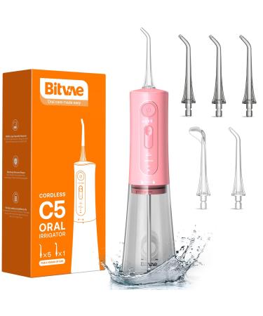 Water Flosser for Teeth Cordless Bitvae Water Flossers 3 Modes & 5 Intensities Oral Irrigator with 6 Jet Tips Dental Flosser Water Jet Waterproof Available in Shower USB Rechargeable Pink Millennial Pink