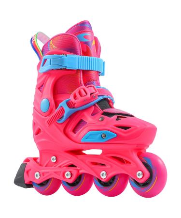 OLYMROLLA Adjustable Size Inline Skates for Boys Girls Youth Beginner Outdoor Roller Blades PP Hard Shell Fun in-line Skating w/ Elastic 82A PU Wheels, ABEC-7 Bearings, Unisex Medium (US2-4.5 EU33-36) Pink