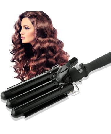 3 Barrel Curling Iron Wand with LCD Temperature Display - 1 Inch Professional Salon Ceramic Triple Barrels Curling Iron (Black)