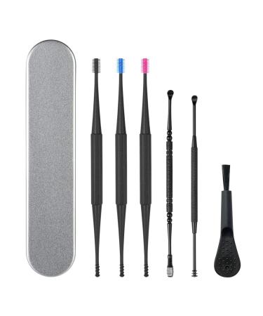 Vicloon Ear Wax Removal 7pcs Ear Cleaning Kit Ear Pick Ear Tools Set with Storage Box and Brush New Turbofan Structure Ear Cleaner Ear Wax Remover with One-Piece Earsafe Design for Adult and Kid black