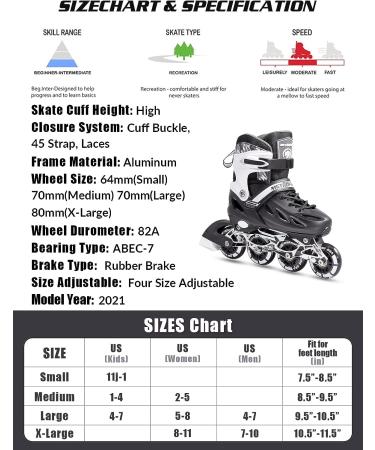 METROLLER Adjustable Inline Skates with Light Up Wheels - Black Large (4-7 US) - Beginner Rollerblades for Girls, Boys, Women, Men - Buy Online on SooperMarket.com