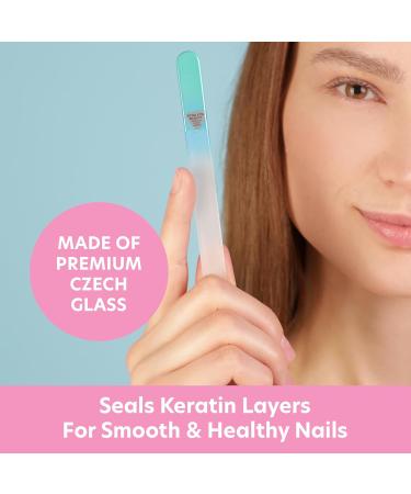 Premium Czech Glass Nail File with Case - Aqua - Smooth Finish Manicure Tool for Perfect Nails - 1 Count - Buy Online on SooperMarket.com