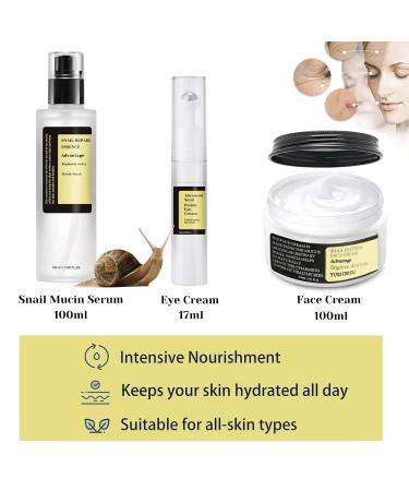 Buy Snail Mucin Essence Set - 3pcs Skincare Serum Moisturizer & Eye Cream for Firming & Elasticity - Buy Online on SooperMarket.com