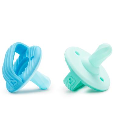 Munchkin  Sili-Soothe & Teethe   Silicone Pacifier & Teether  2 Pack  Blue/Green Blue/Green 2 Count (Pack of 1)