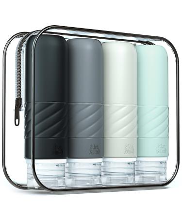 Gemice silicone travel bottles set 90ml 4 pieces of travel bottles for filling leak-proof cosmetic bottles for filling travel container bpa-free FDA approved for filling shower gel lotion gray