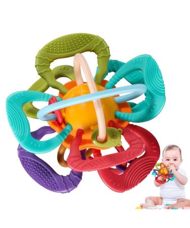Abbto 5 PCs baby tooth rattles - bite ball made of food -safe TPU and ABS - bite ring baby toy for teething relieves toothache improves the baby's vision and hearing