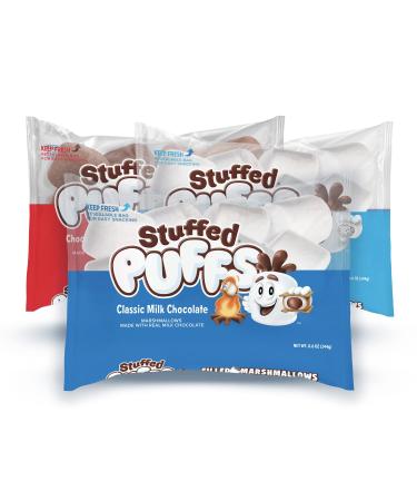 Stuffed Puffs - Variety 3 Pack, Filled Marshmallows, Perfect for S'mores and Snacking, 1 bag of Classic Milk Chocolate, 1 bag of Chocolate-on-Chocolate, and 1 bag Cookies 'n Creme (8.6 oz each)