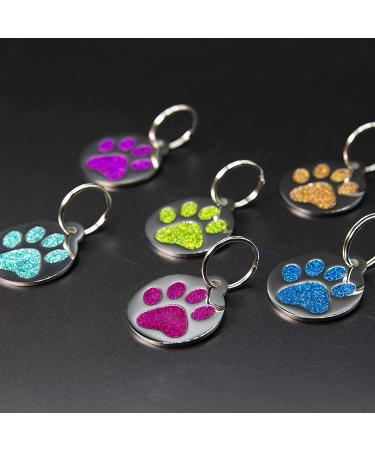 Custom Engraved Cat ID Tag - Round Paw Print Stainless Steel with 4 Lines of Personalized Engraving - Ocean Blue, Aquamarine, Magenta, Pale Green, Amber - Deep Pink - Buy Online on SooperMarket.com