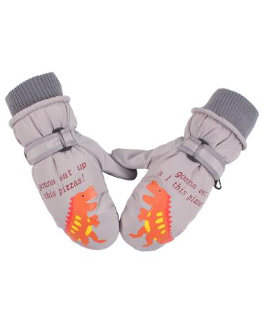 XIAOHAWANG Kids Ski Gloves Baby Boys Winter Dinosaur Glove Toddler Girls Waterproof Mittens 2-8 Years Grey 2-4 Years