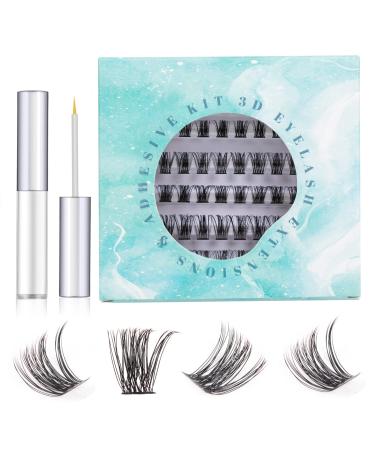 SISILILY Individual Lashes Cluster Lashes 60 Pcs DIY False Eyelashes Reusable 3D Eyelash Extension Kit Soft Natural C CC D Curl Individual Eyelashes with Eyelash Glue 10/12/14/15/16mm Length - DM14 5p clusters - DM14